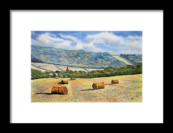 Landscape Framed Print featuring the painting Winteringham from High Mowgate by Glenn Marshall