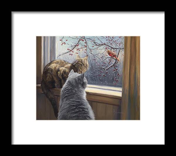 Cat Framed Print featuring the painting Winter's Day by Lucie Bilodeau