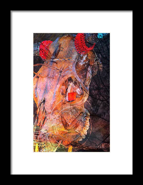  Skull Art Mixed Media Framed Print featuring the photograph Wire Wind by Mayhem Mediums