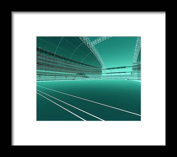 Ceiling Framed Print featuring the digital art Wireframe Sports Stadium by Mmdi