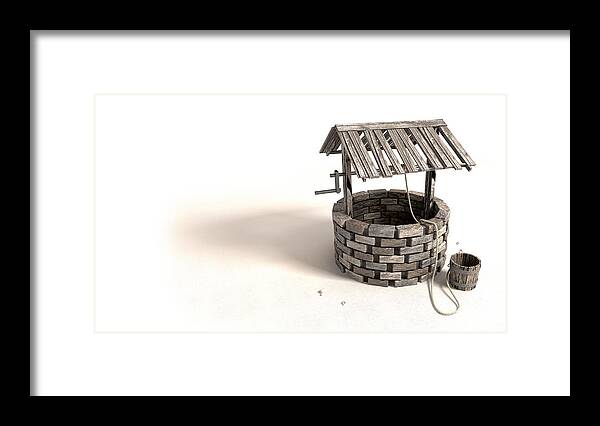 Well Framed Print featuring the digital art Wishing Well With Wooden Bucket And Rope by Allan Swart