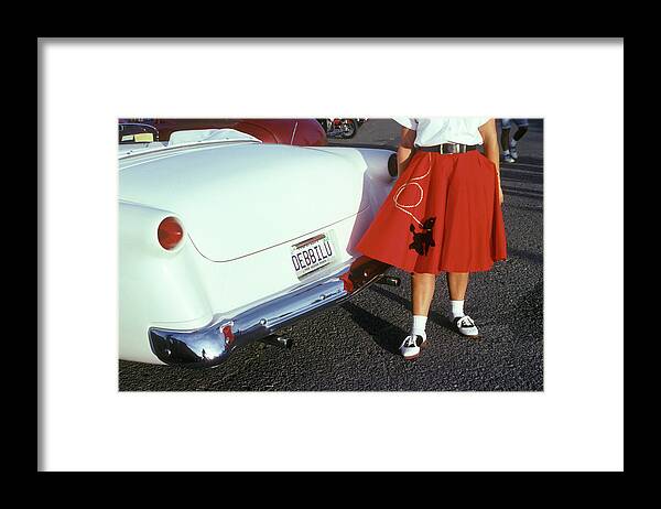Photography Framed Print featuring the photograph Woman In Red Poodle Skirt And Saddle by Vintage Images