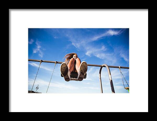Recreational Pursuit Framed Print featuring the photograph Woman On Swing Set by Jena Ardell