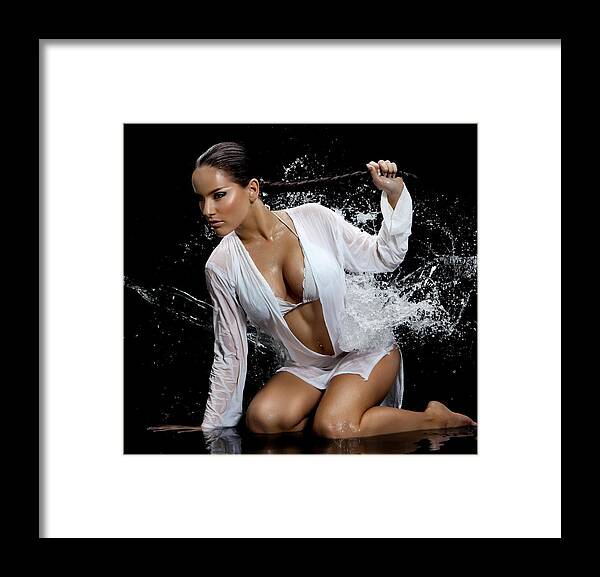 People Framed Print featuring the photograph Woman Posing In Splashing Water by Lorado