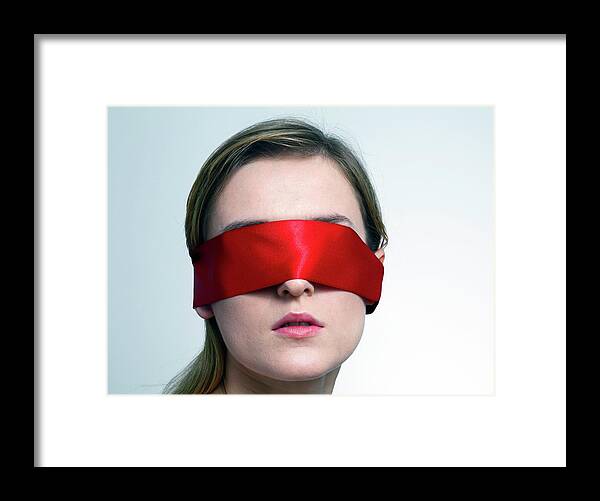 20-24 Years Framed Print featuring the photograph Woman Wearing Red Blindfold by Victor De Schwanberg