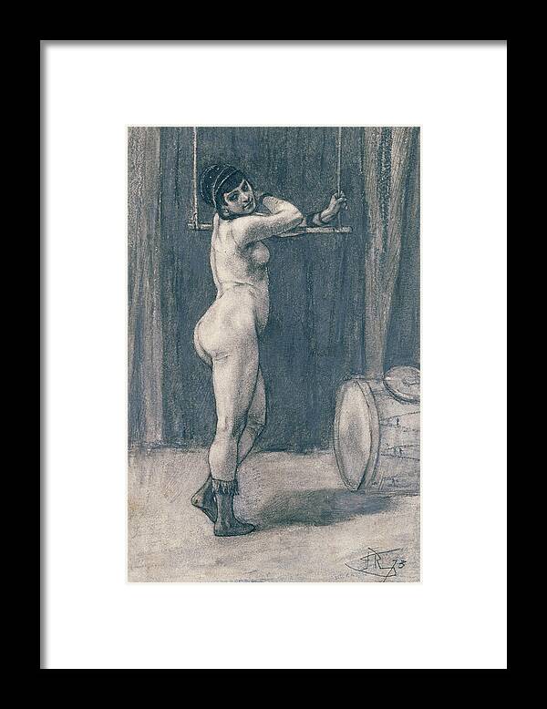 Woman With A Trapeze Framed Print featuring the drawing Woman with a trapeze by Felicien Rops