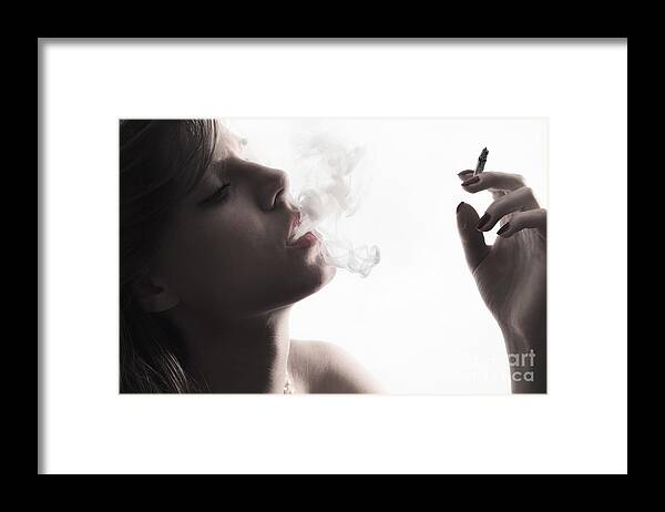 Smoking Framed Print featuring the photograph Woman with Cigarette by Jelena Jovanovic