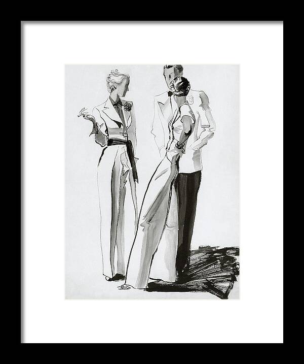 Fashion Framed Print featuring the digital art Women And A Man In Suits by Rene Bouet-Willaumez