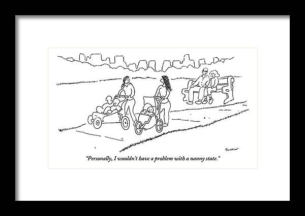 Nanny Framed Print featuring the drawing Women Push Tots In Strollers by Michael Shaw