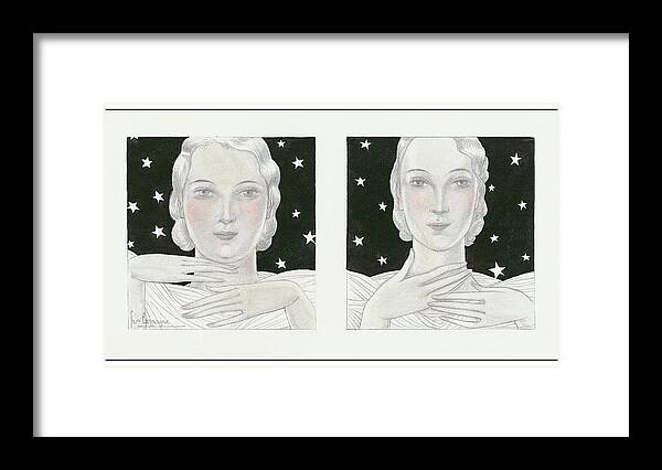 Beauty Framed Print featuring the digital art Women With Stars by Georges Lepape