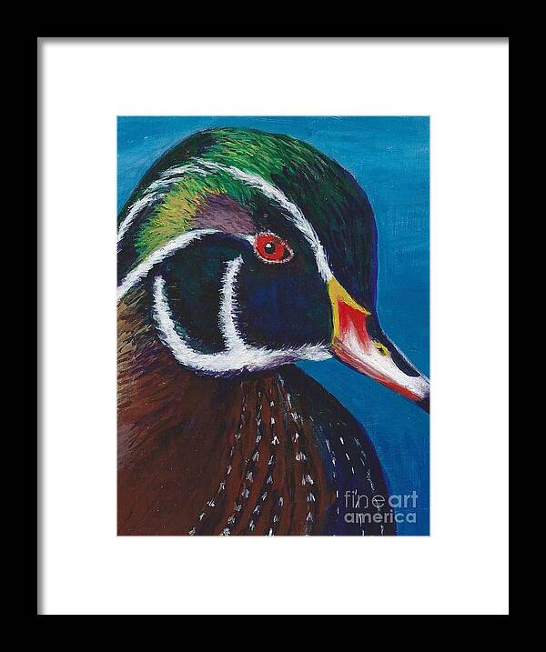 #ducks #wood Ducks #waterfowl #nature #wildlife #ponds #water Framed Print featuring the painting Wood Duck by Allison Constantino