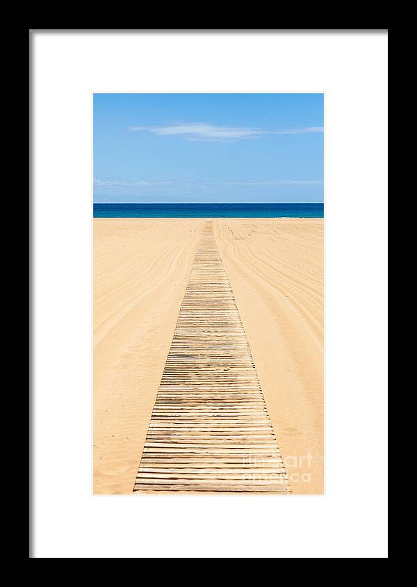 Catalonia Framed Print featuring the photograph Wood Slat Wheelchair Beach Access Ramp by Peter Noyce