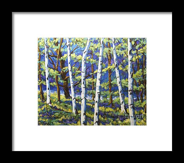 Canadian Landscape Created By Richard T Pranke Framed Print featuring the painting Woodland Birches by Richard T Pranke