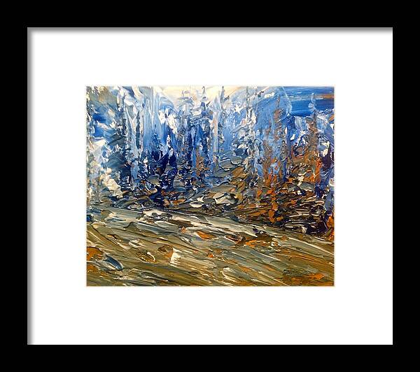 Abstract Canadian Landscape Painting Framed Print featuring the painting Woodland Blues and Browns by Desmond Raymond