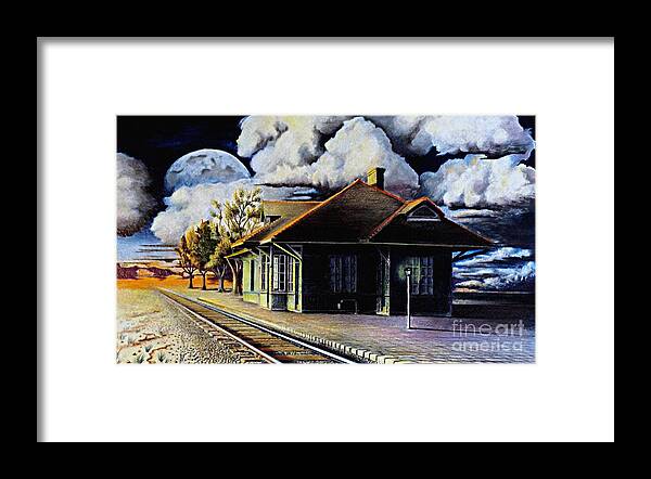 Train Station Drawing Framed Print featuring the drawing Woodstock Station by David Neace CPX