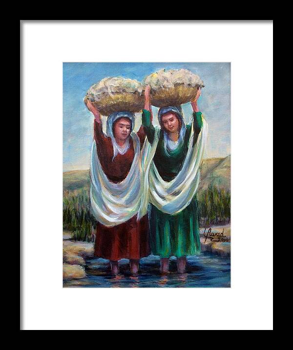 Persons Framed Print featuring the painting Wool Washers by Laila Awad Jamaleldin