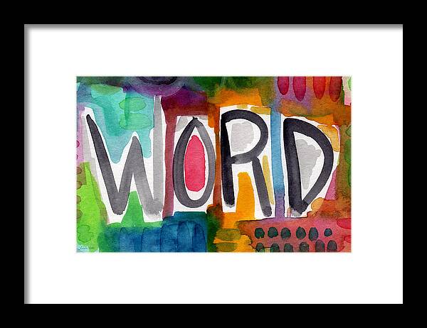 Word Framed Print featuring the painting Word- colorful abstract pop art by Linda Woods