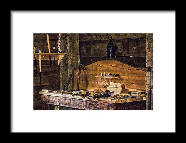 Workshop Framed Print featuring the photograph Workman's Bench by James Canning