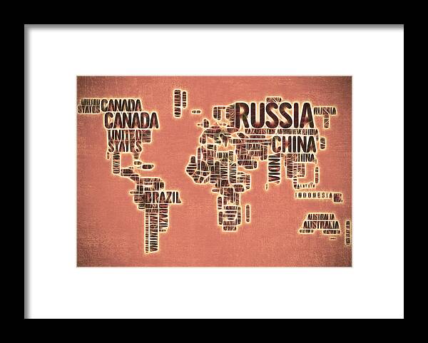World Map Framed Print featuring the painting World Map Typography Artwork by Georgeta Blanaru