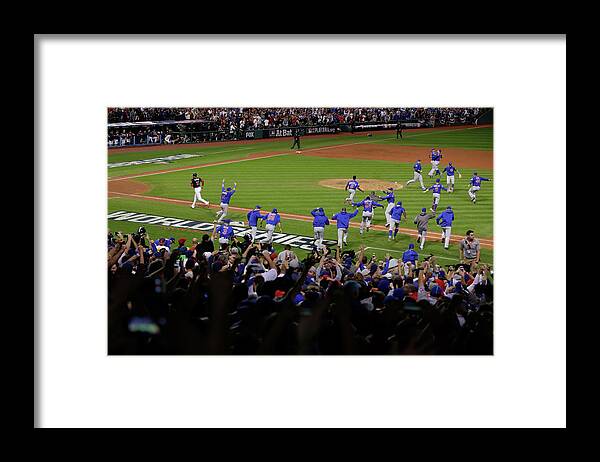 American League Baseball Framed Print featuring the photograph World Series - Chicago Cubs V Cleveland by Jamie Squire