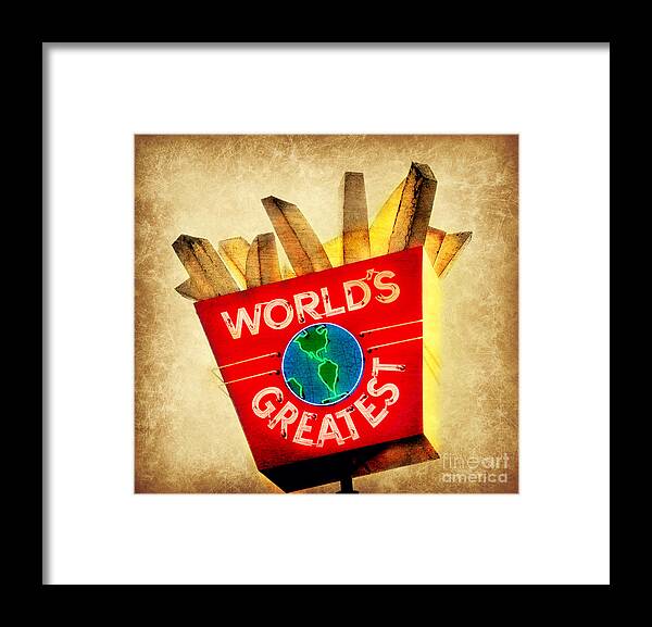 Neon Framed Print featuring the photograph World's Greatest Fries by Beth Ferris Sale