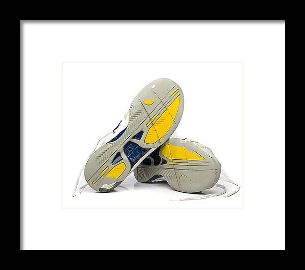 White Background Framed Print featuring the photograph Worn Tennis Shoes by Bill Oxford