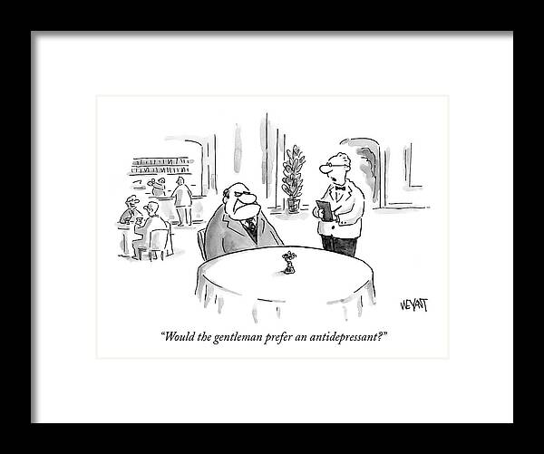 Antidepressant Framed Print featuring the drawing Would The Gentleman Prefer An Antidepressant? by Christopher Weyant