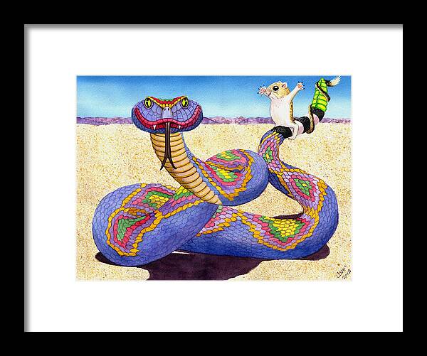 Snake Framed Print featuring the painting Wrangled Razzle Dazzle Rainbow Rattler by Catherine G McElroy