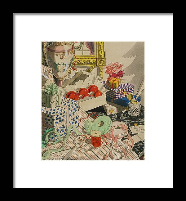 Illustration Framed Print featuring the digital art Wrapping Christmas Presents by Leslie Saalburg