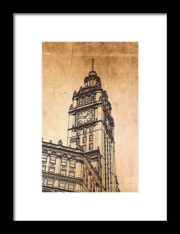 Wrigley Tower Framed Print featuring the digital art Wrigley Clock Tower Chicago by Dejan Jovanovic