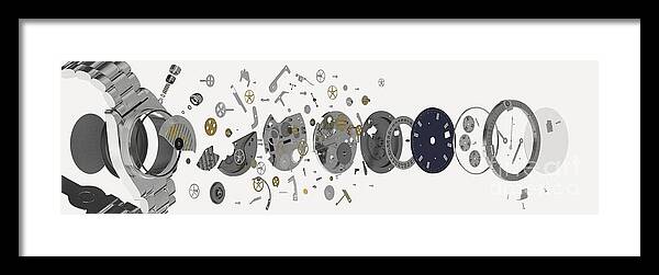 Arrangement Framed Print featuring the photograph Wristwatch, Exploded-view Diagram by Nikid Design Ltd / Dorling Kindersley