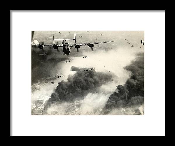 Wwii Framed Print featuring the photograph WWII B-24 Liberators over Ploesti by Historic Image