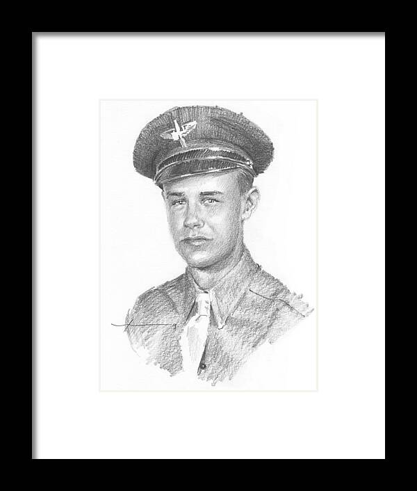 Www.miketheuer.com Wwii Military Dad Pencil Portrait Framed Print featuring the drawing WWII military dad pencil portrait by Mike Theuer