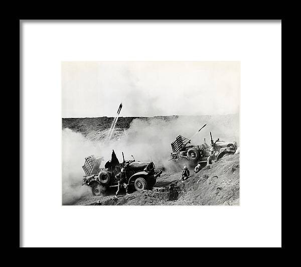 Wwii Framed Print featuring the photograph WWII USMC Rockets on Iwo Jima by Historic Image
