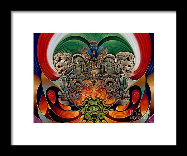 Aztec Framed Print featuring the painting Xiuhcoatl The Fire Serpent by Ricardo Chavez-Mendez