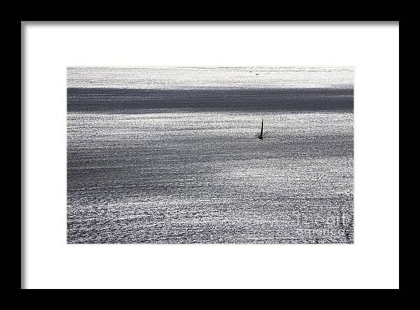Yacht Framed Print featuring the photograph Yacht in shimmering sea by Sheila Smart Fine Art Photography