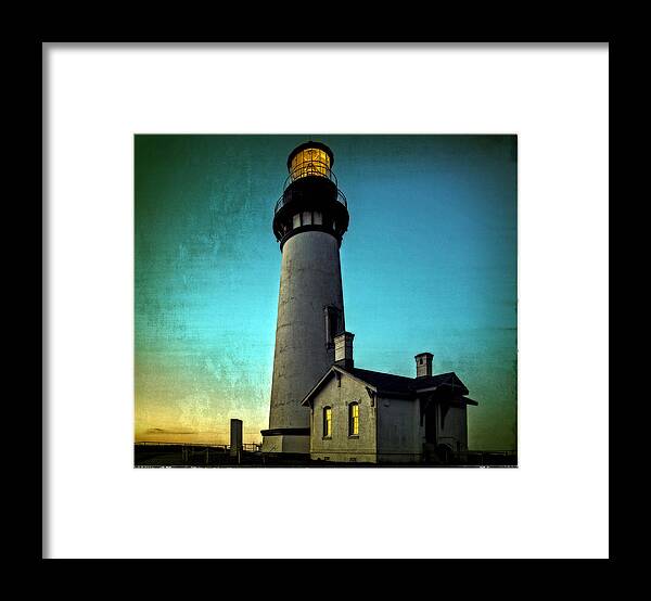 Yaquina Head Lighthouse Framed Print featuring the photograph Yaquina Head Lighthouse At Sunset by Thom Zehrfeld