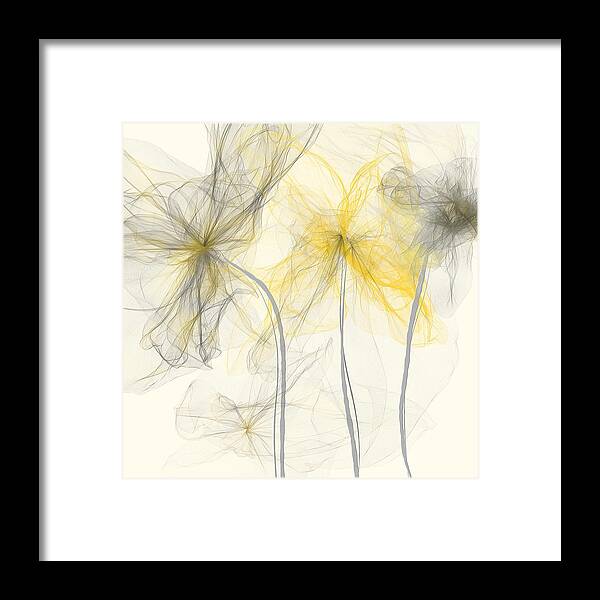 Yellow Framed Print featuring the painting Yellow And Gray Flowers Impressionist by Lourry Legarde