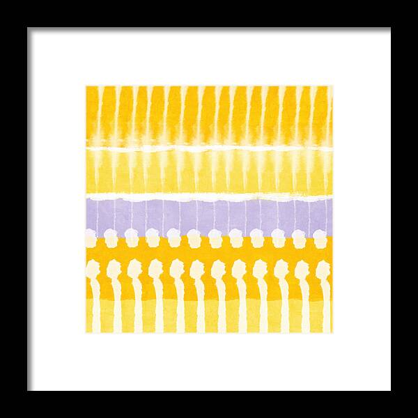 Abstract Framed Print featuring the painting Yellow and Grey Tie Dye by Linda Woods
