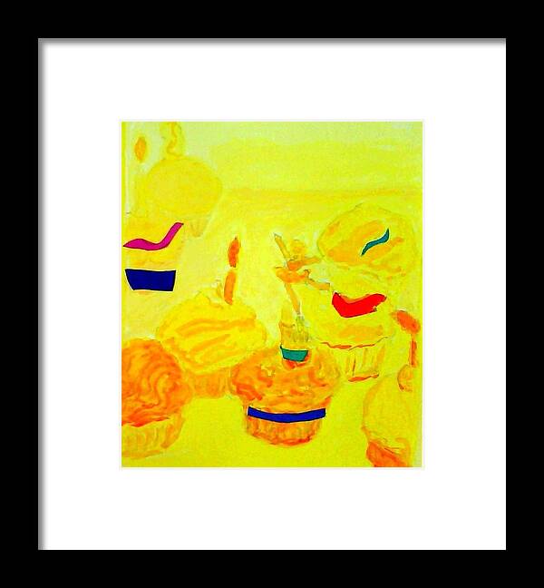 Yellow Cupcakes Framed Print featuring the painting Yellow Cupcakes by Suzanne Berthier