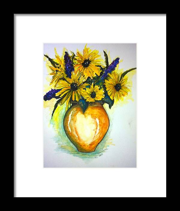 Flowers Framed Print featuring the painting Yellow daisies by Rae Chichilnitsky