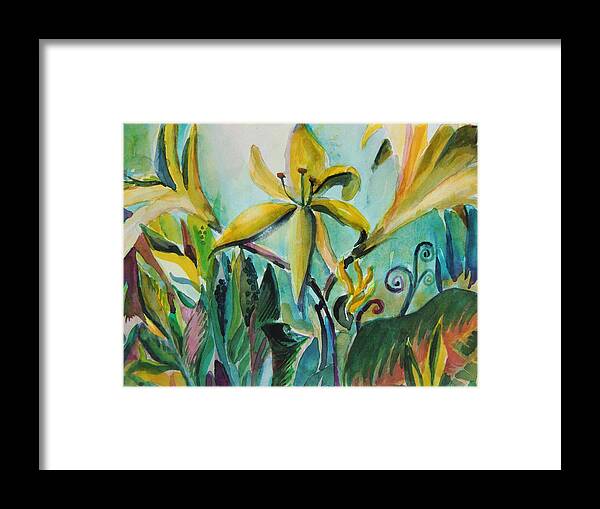 Lily Framed Print featuring the painting Yellow Day Lilies by Mindy Newman