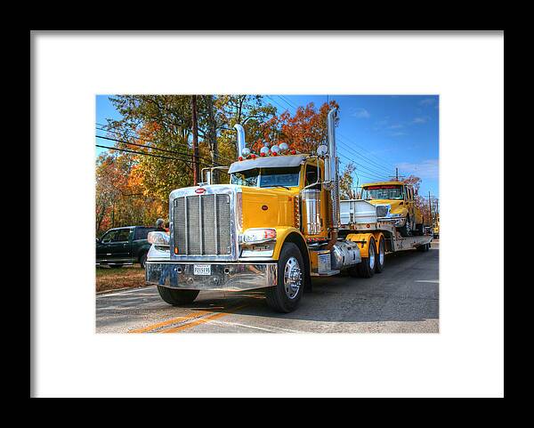 Transportation Framed Print featuring the photograph Yellow Eighteen-Wheelers by Ester McGuire