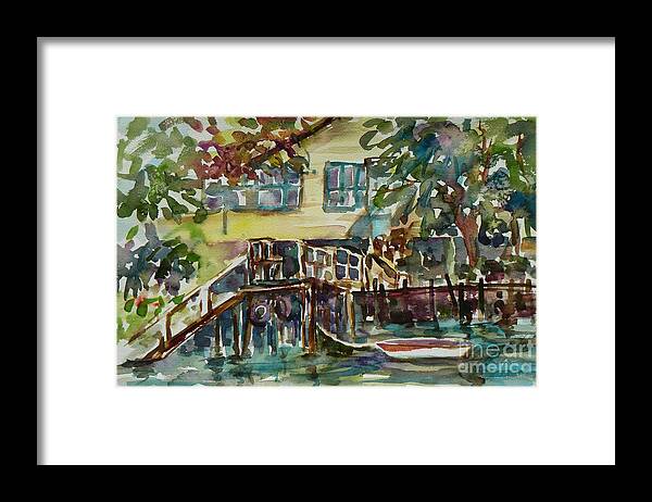 Idyllic Framed Print featuring the painting Yellow House by the River by Xueling Zou