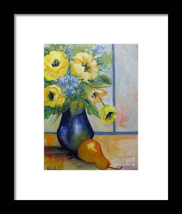 Fine Art Framed Print featuring the painting Yellow Poppies and A Pear by Barbara Haviland