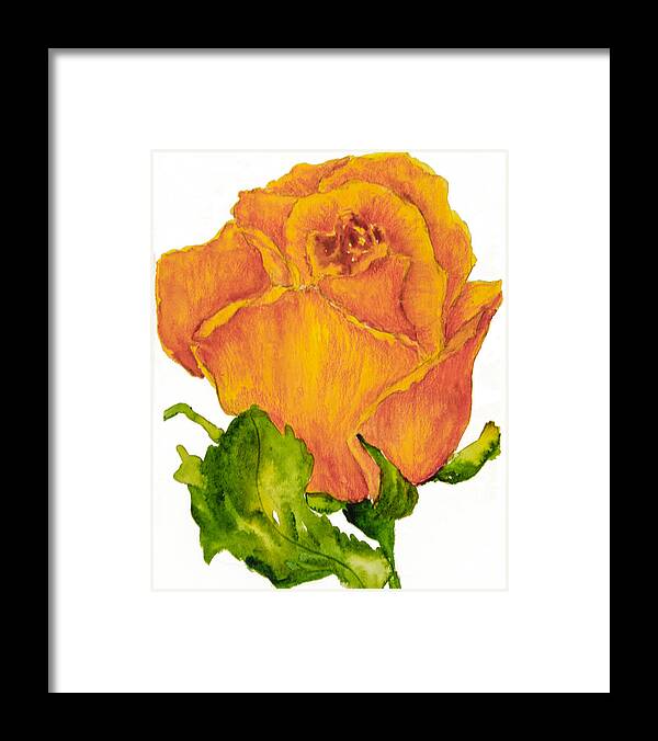 Yellow Rose Framed Print featuring the painting Yellow Rose Bud by Sally Quillin