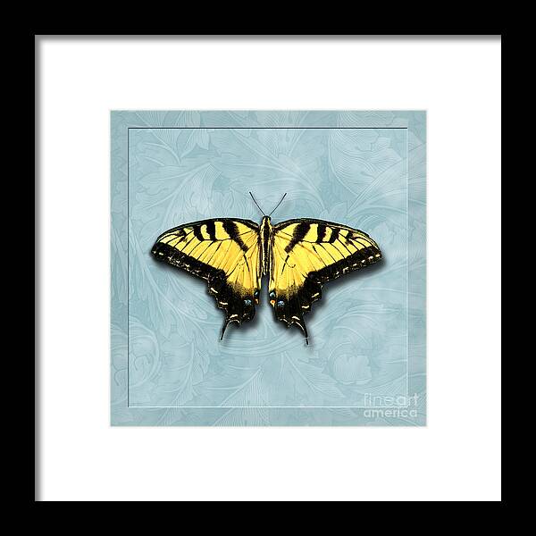 Butterfly Framed Print featuring the digital art Yellow Swallowtail on Blue by Deborah Smith