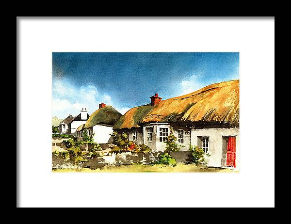 Val Byrne Framed Print featuring the painting Yellow Thatch in Adare Limerick by Val Byrne
