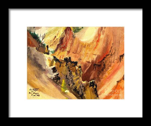 Yellowstone Framed Print featuring the painting Yellowstone Canyon Buttress by Art By Tolpo Collection
