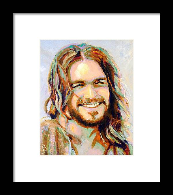 Smiling Jesus Framed Print featuring the painting Yeshua by Steve Gamba